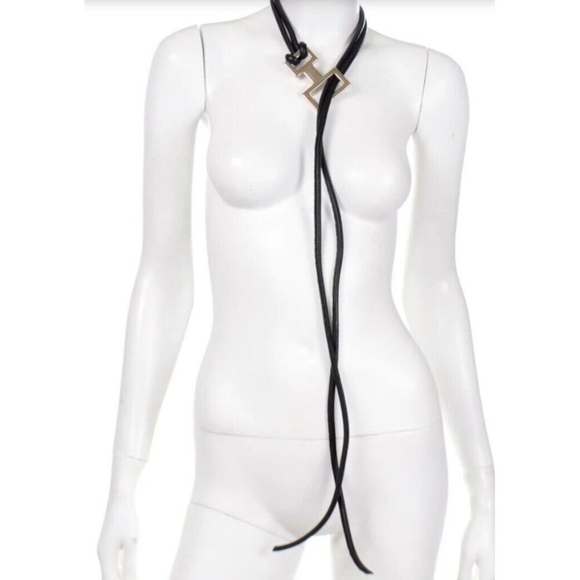 Seventy Black Leather Rope Belt or Necklace w Silver Meta main image 14